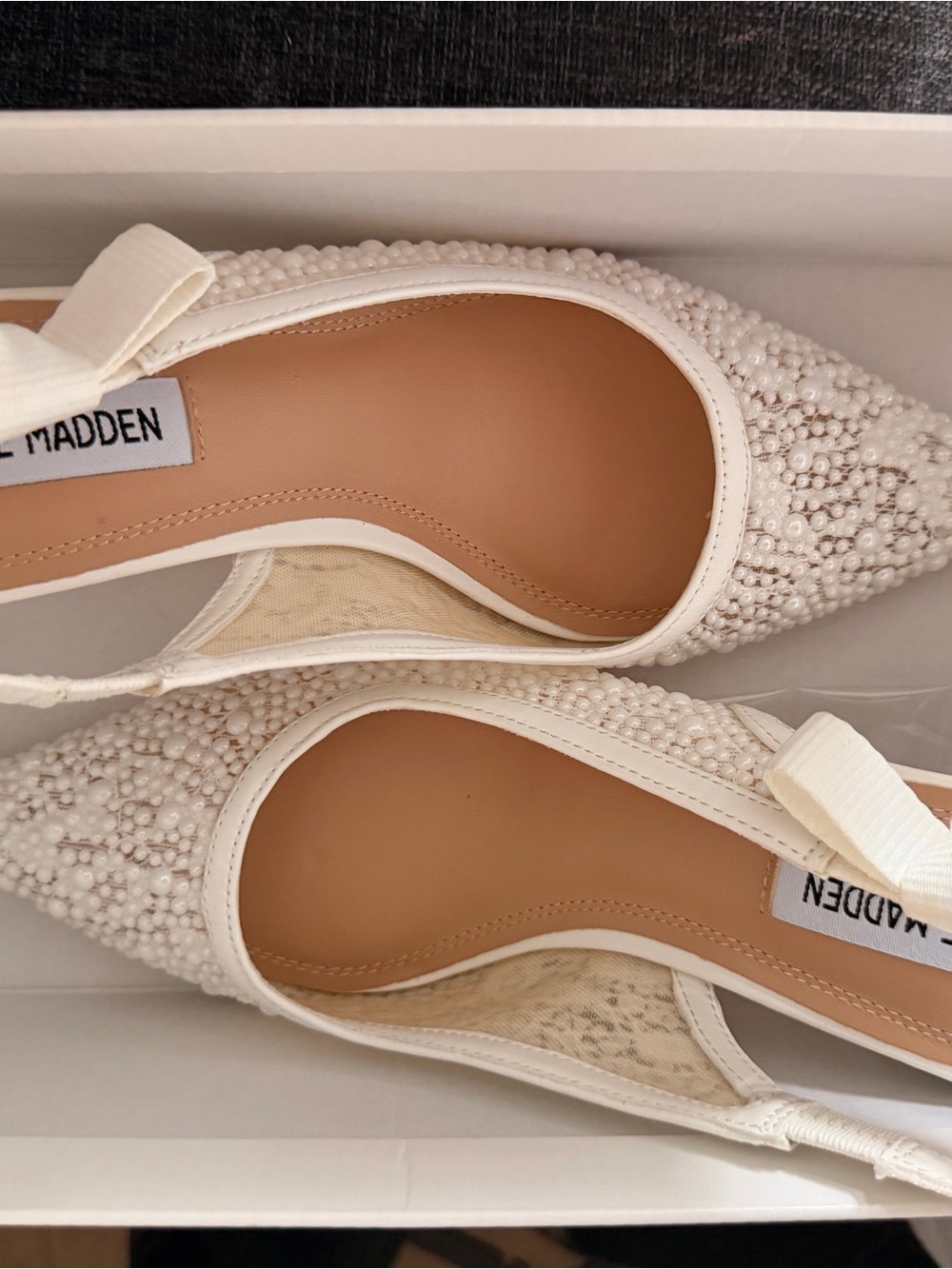 Steve Madden Cream Beaded Pointed-Toe Flats